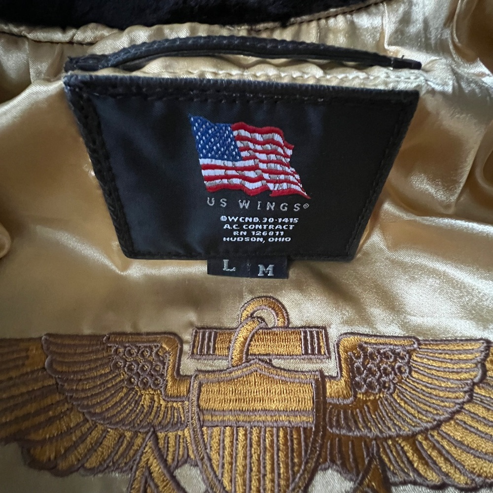 US Wings United States Navy USN Goatskin Leather Bomber Aviator Jacket Top Gun L - Picture 7 of 7